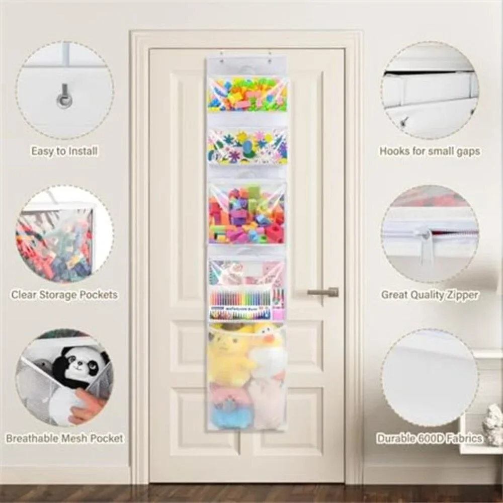 Over Door Organizer Hanging Toy Storage 4 Clear Pockets Kids Closet